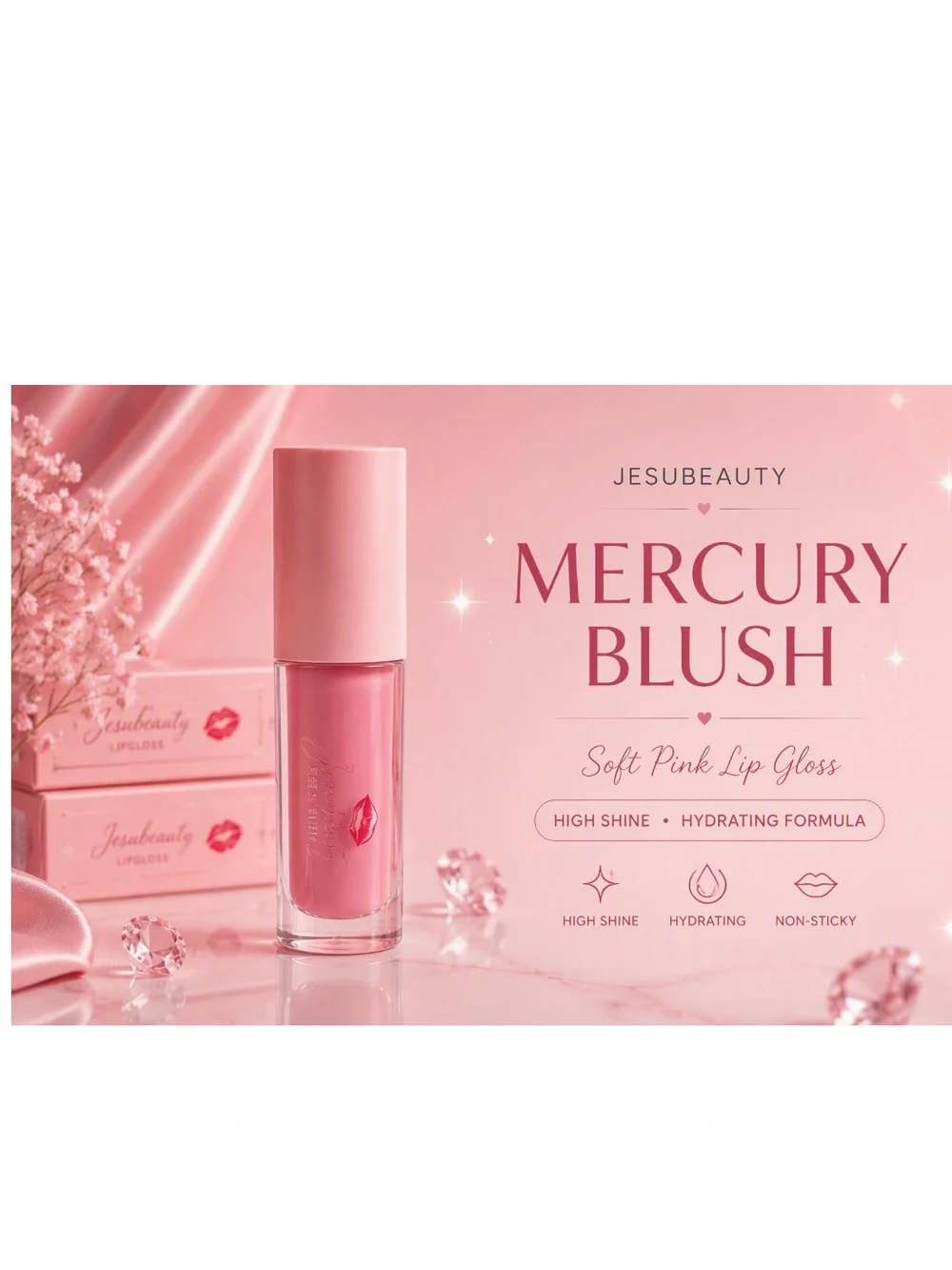 Jesubeauty Mercury Blush Soft Pink Lip Gloss - Hydrating High Shine